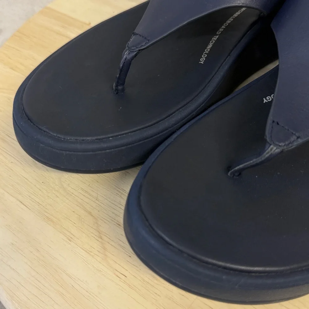 FitFlop Lulu Navy Leather Wedge Sandals Thong Platform FW4-399 Womens 9